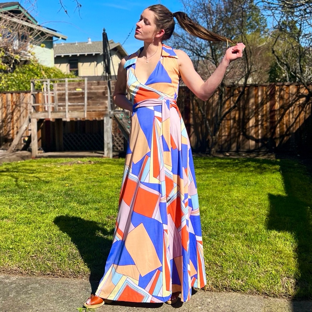 1970s DEADSTOCK Whip-O-Will Kaleidoscopic Disco Wrap Dress